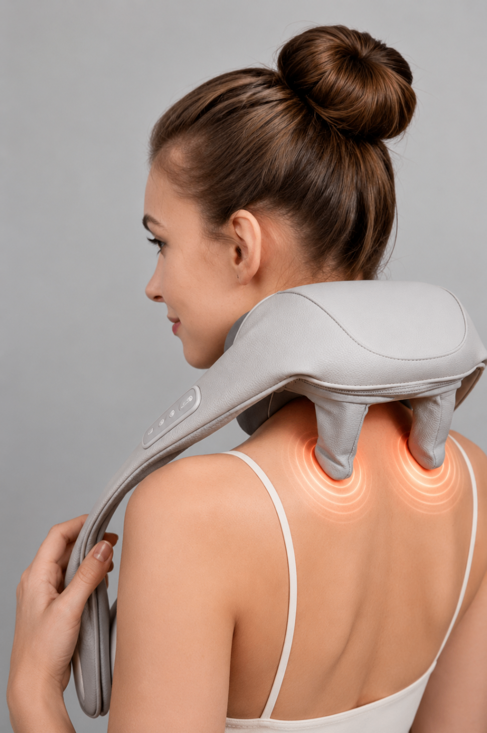 Close-up of the NeckWave Pro on a woman's neck and shoulders